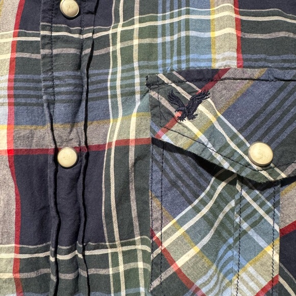 Vintage American Eagle Plaid Western Pearl Snap Long Sleeve Shirt XL - Picture 3 of 4